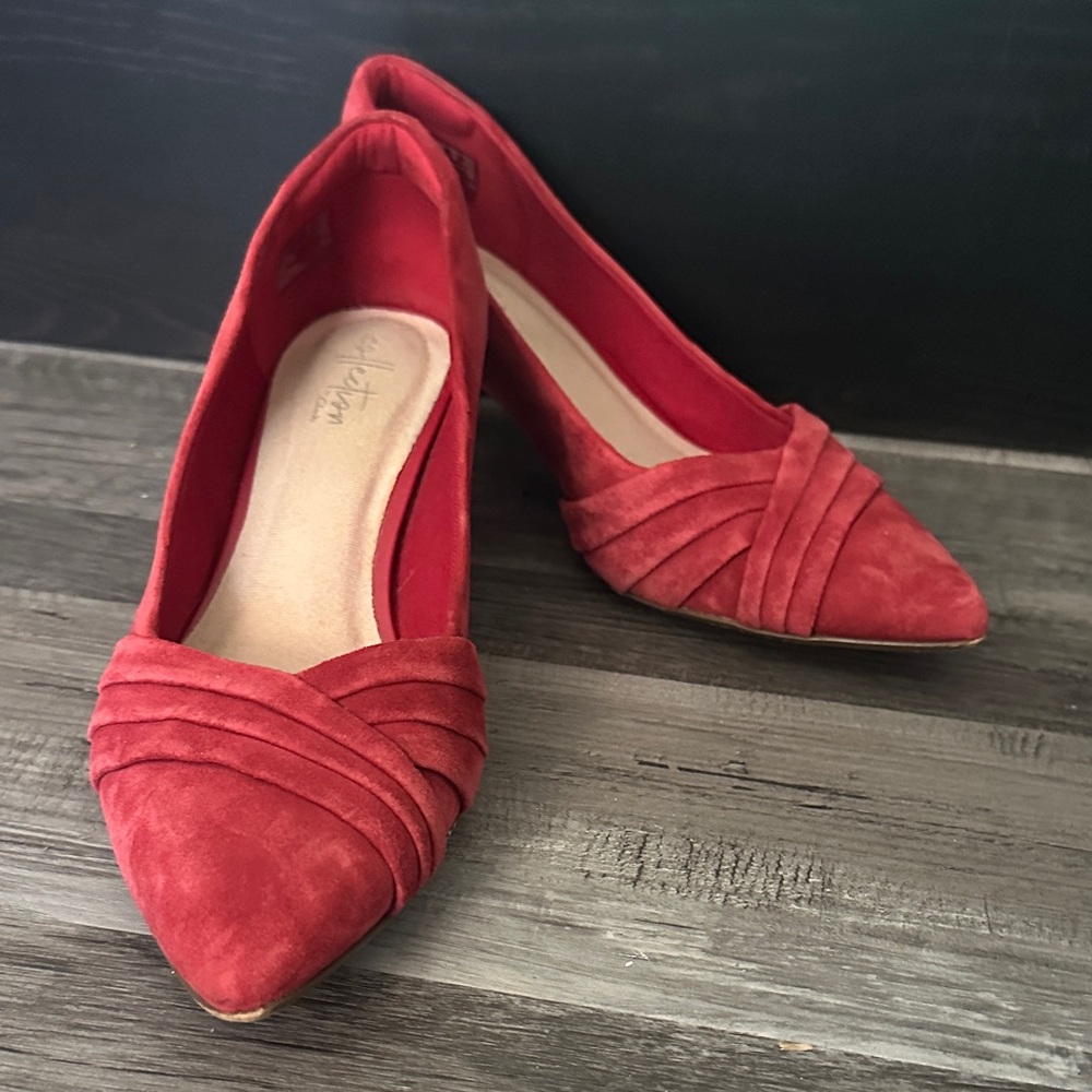 Clarks Red Suede Heels